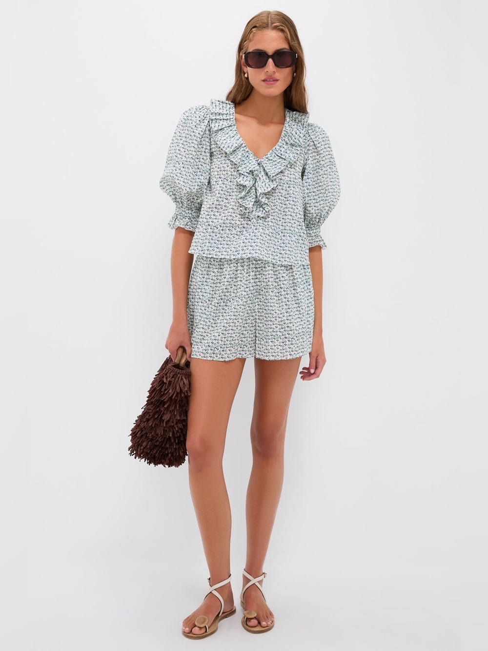 Hunter Bell Ditsy Floral Imogen Blouse & Jemma Shorts Set, Size Small